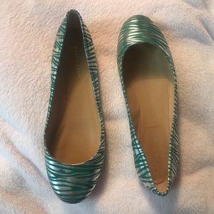 Marco Santi teal and silver tiger striped flats